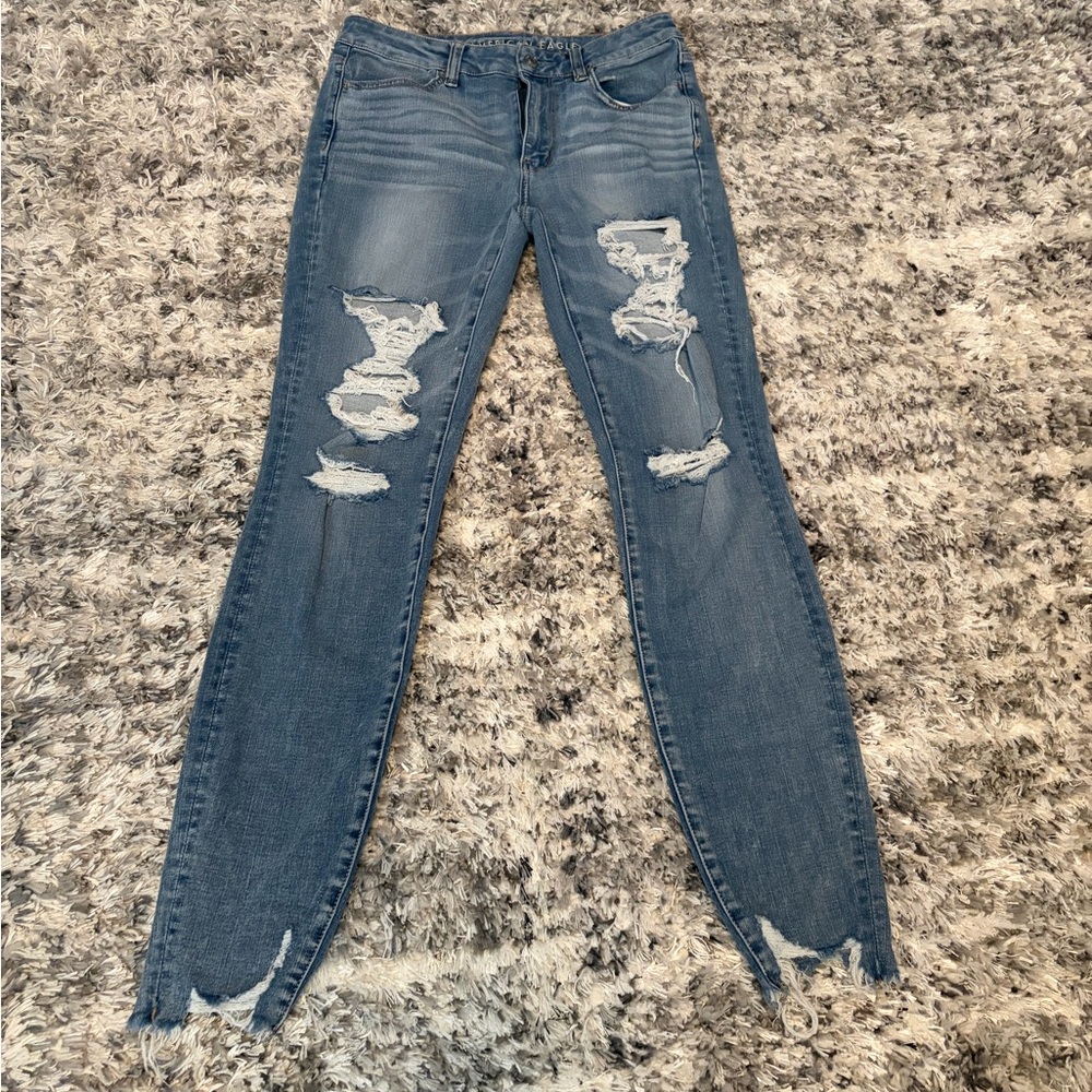 American Eagle Outfitters Ripped Blue Skinny Jeans